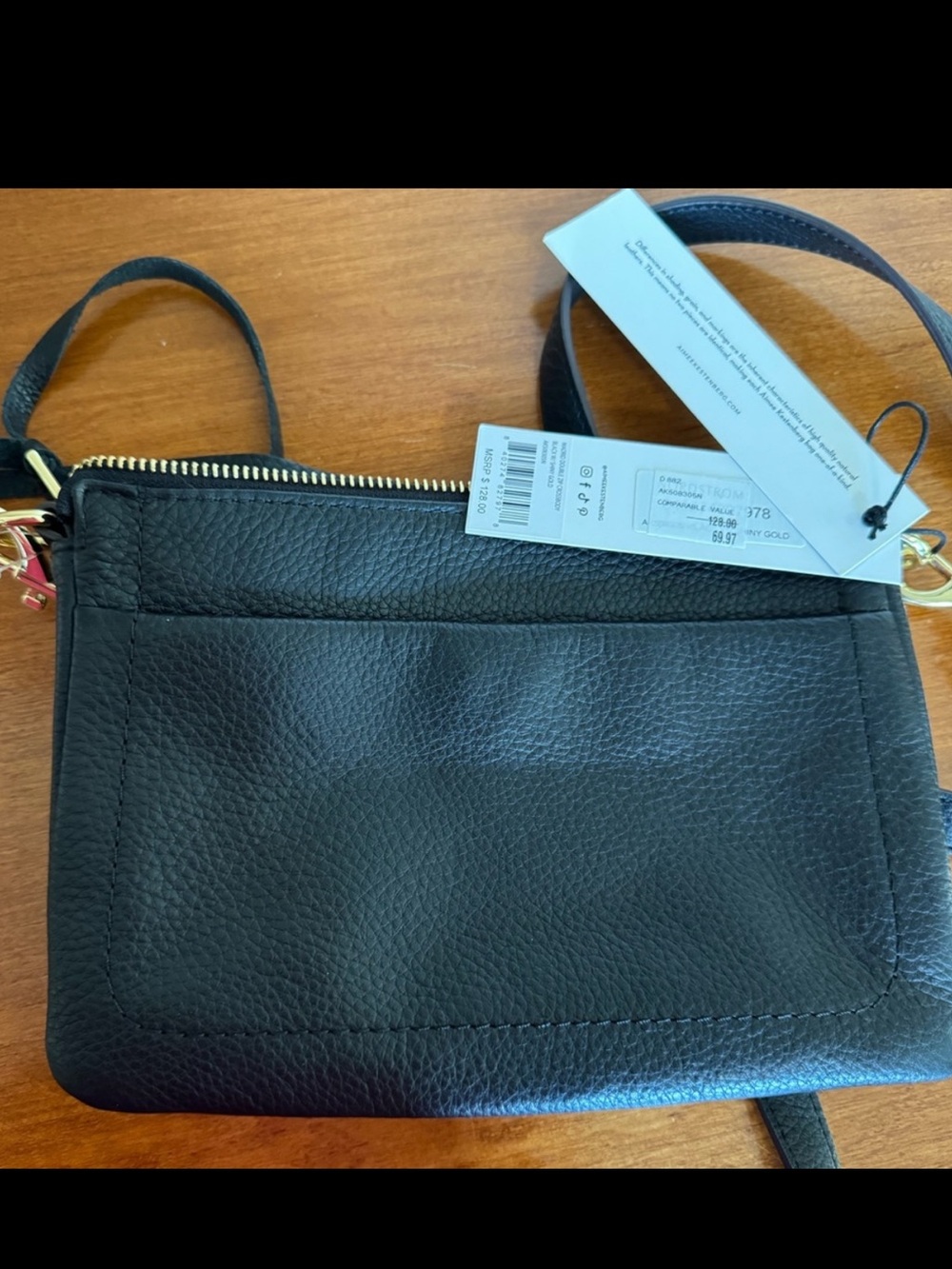 Aimee Kestenberg Madrid Double Zip Black Leather Gold Hardware Crossbody Bag NWT - Picture 3 of 15